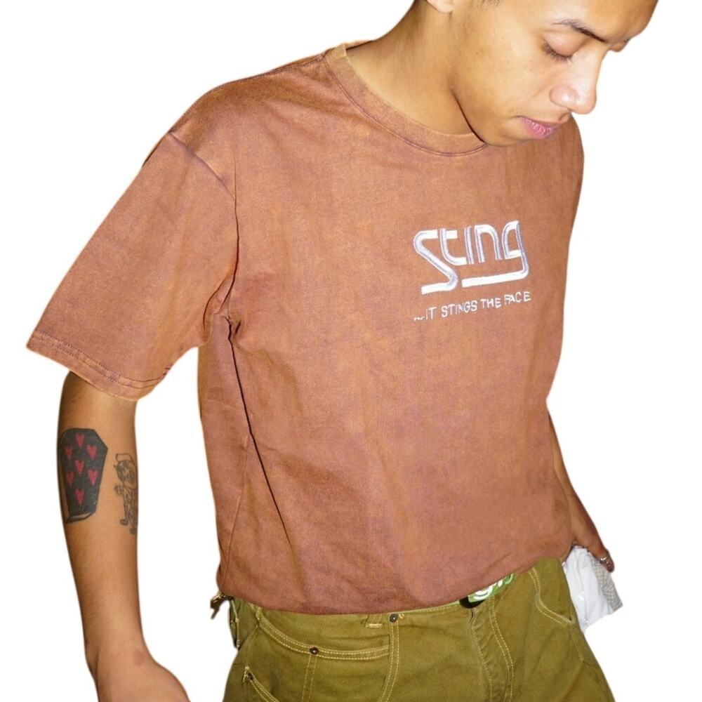 Stingwater Men's SM Acid Wash Brown It Stings the Face T-Shirt Streetwear R6-19